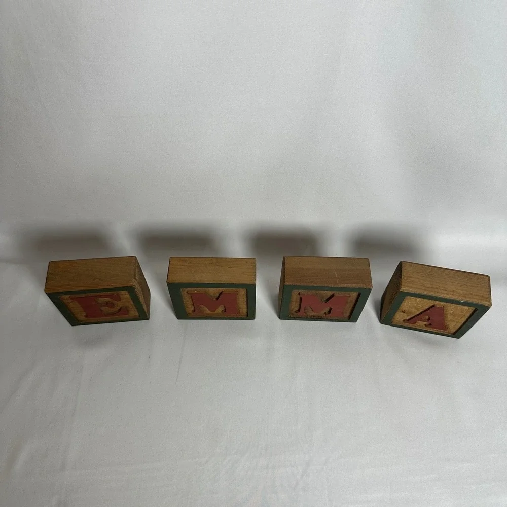 Vintage Wooden Letter Blocks EMMA Name Decor Rustic Nursery Shelf Display